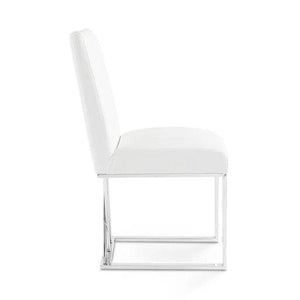 Luxury White PU Leather Dining Chair with Chrome Metal Base