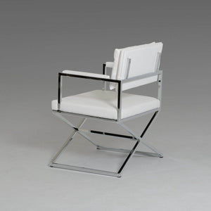 Modern Chrome X-Frame Director Chair – White Leather - furely