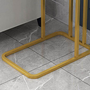 C-Shaped Marble Side Table with Shelf – Gold Frame Sofa Snack Table