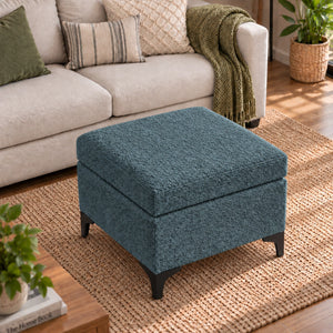 Dark teal blue ottoman in living room