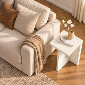 Elara modern white end table top view
