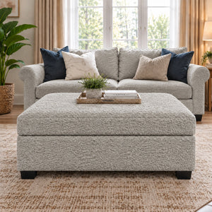 Light grey ottoman in living room