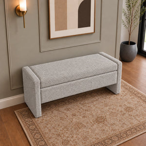 Light grey storage bench top view