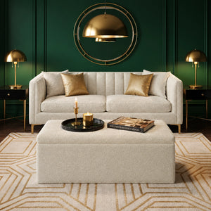 Off white ottoman in living room