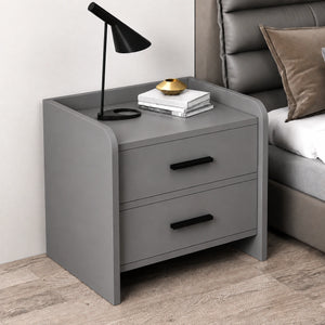 Solid wood bedside table with 2 storage drawers featuring a modern design, spacious tabletop, and durable construction for contemporary bedroom interiors.