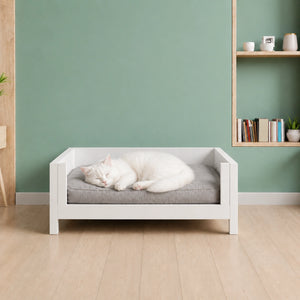 Premium Solid Wood Cat Bed with Cushion for Indoor Cats Front View