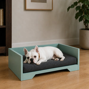Modern Solid Wood Dog Bed with Soft Cushion Side View