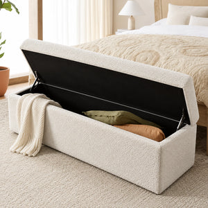 White storage ottoman bench with open storage compartment