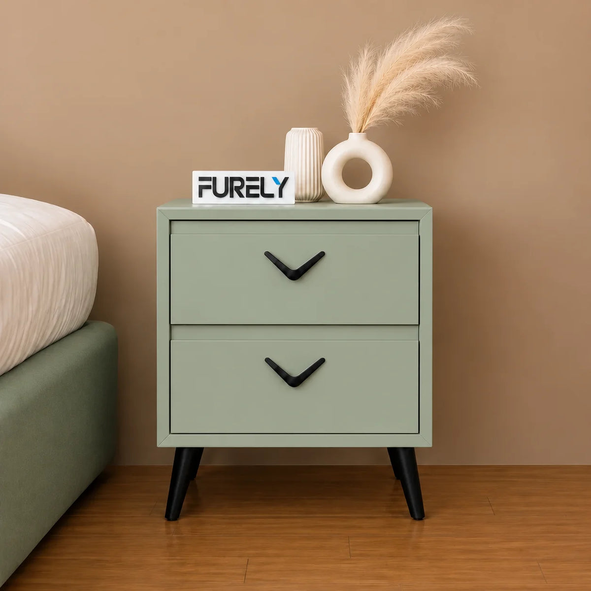 Elegant Solid Wood Bedside Table with 2 Drawers