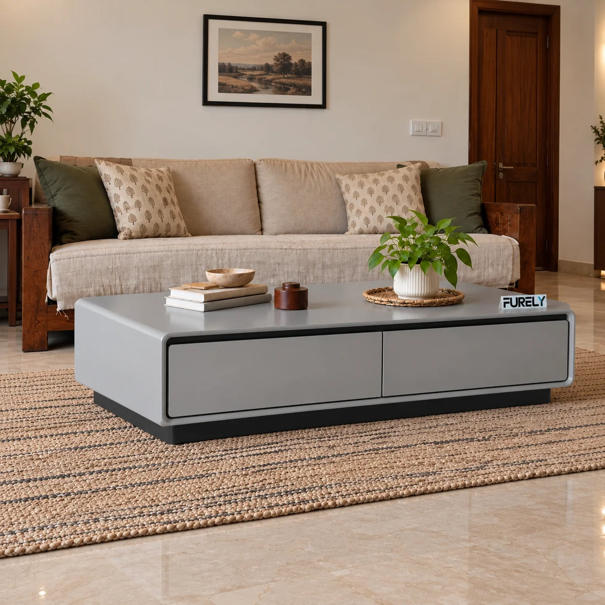 Aster Modern Solid Wood Coffee Table with 2 Drawers