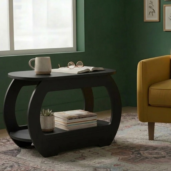 UrbanMajesty Design Solid Wood Side Table with Storage Shelf - Furely