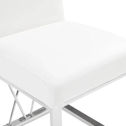 Luxury White PU Leather Dining Chair with Chrome Metal Base