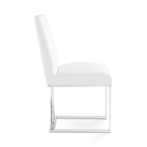 Luxury White PU Leather Dining Chair with Chrome Metal Base