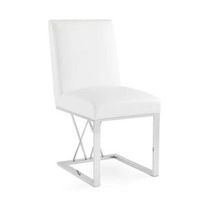 Luxury White PU Leather Dining Chair with Chrome Metal Base