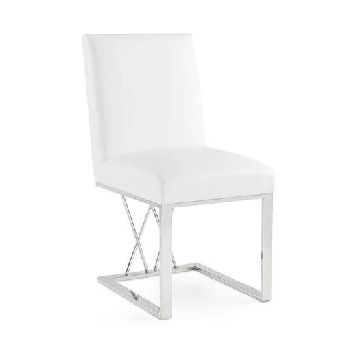 Luxury White PU Leather Dining Chair with Chrome Metal Base