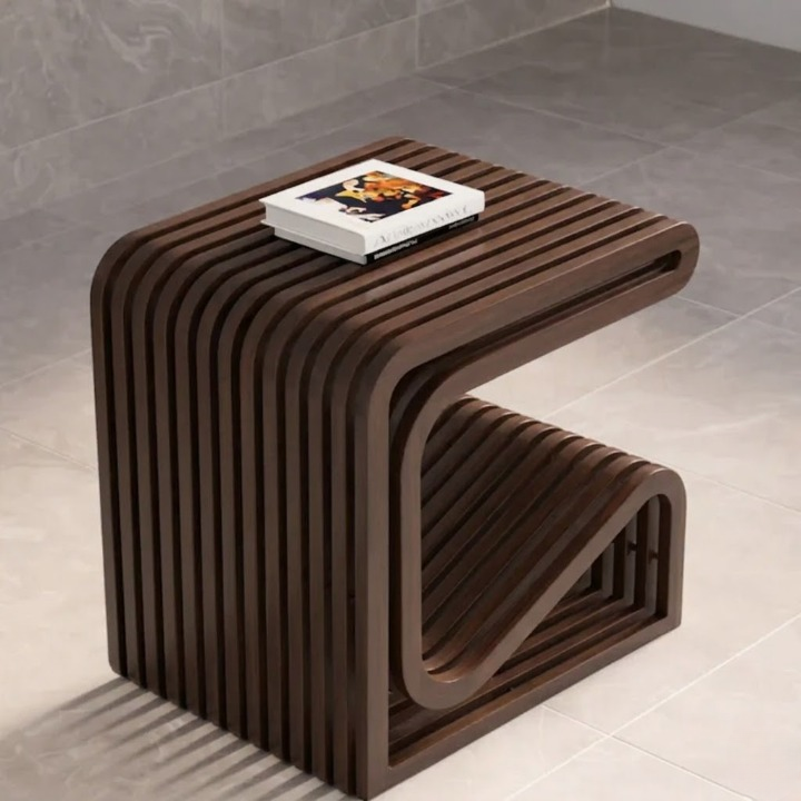 RegalNest C-Shaped Solid Wood Side Table - Furely