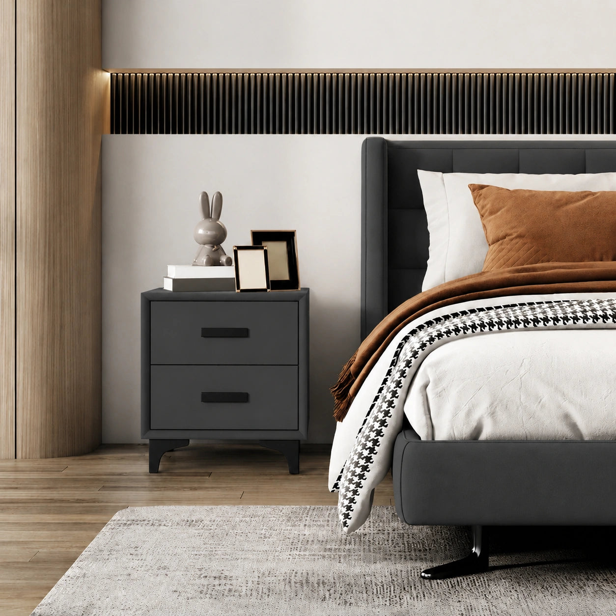 Zenith Nightstand Solid Wood Side Tabel with Storage
