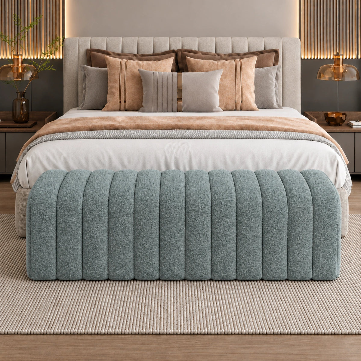 Fluted Upholstered Ottoman