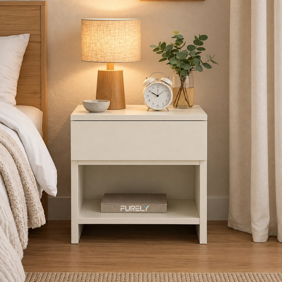 Compact Nightstand for Bedroom Solid Wood Side table - Furely