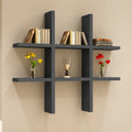 Noir Gridline Black Wooden Wall Shelf