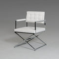 Modern Chrome X-Frame Director Chair – White Leather - furely