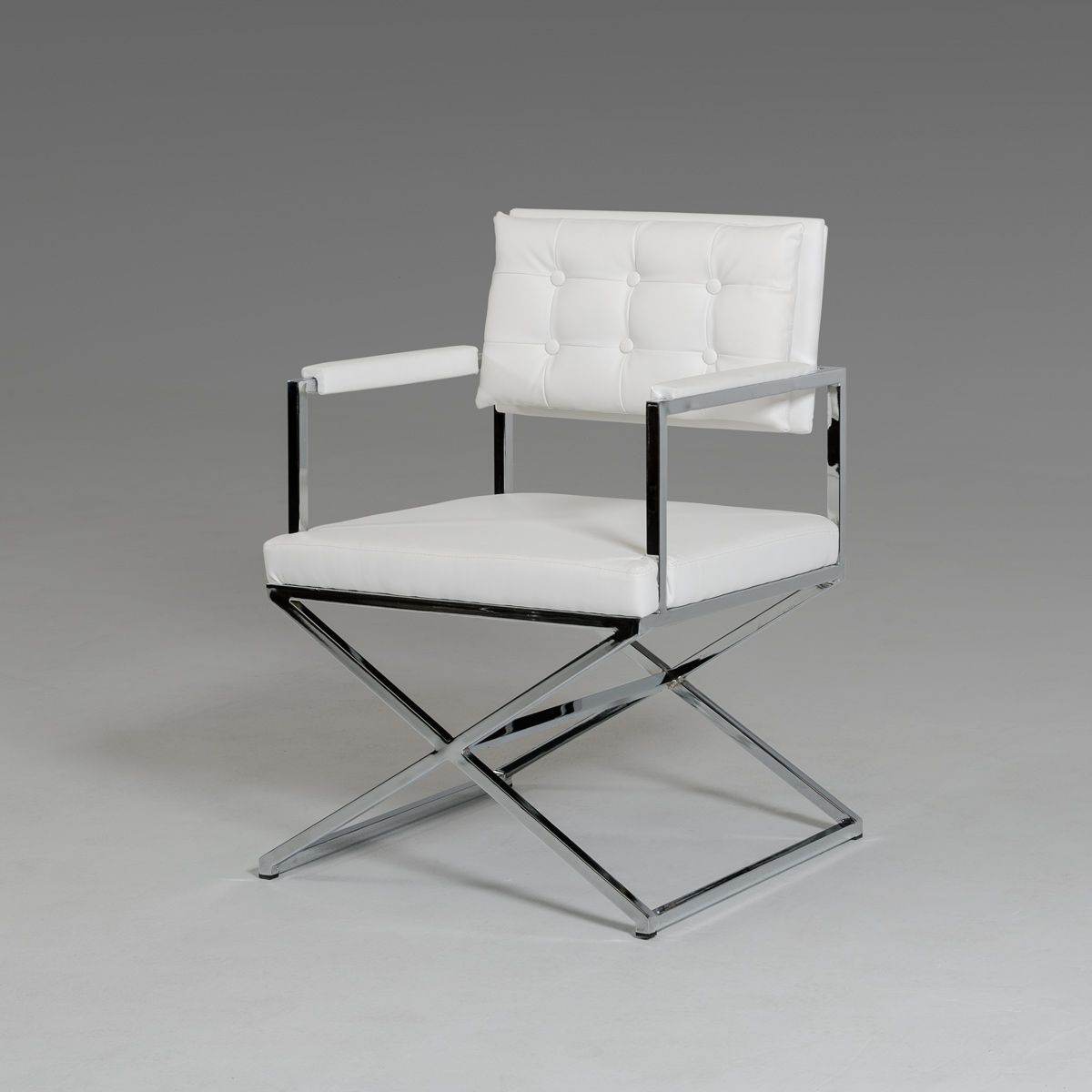 Modern Chrome X-Frame Director Chair – White Leather - furely