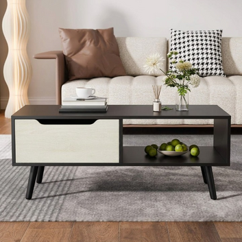 Artisan Glow Coffee Table Solid Wood with Open Shelf & Drawer