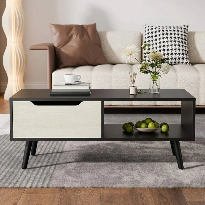 Artisan Glow Coffee Table Solid Wood with Open Shelf & Drawer