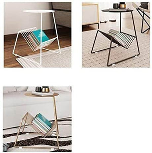 Modern Iron Side Table with Built-in Magazine Rack – Minimalist Bedside or Living Room Table