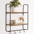 Wall-Mounted Metal & Wall Shelf with Hooks