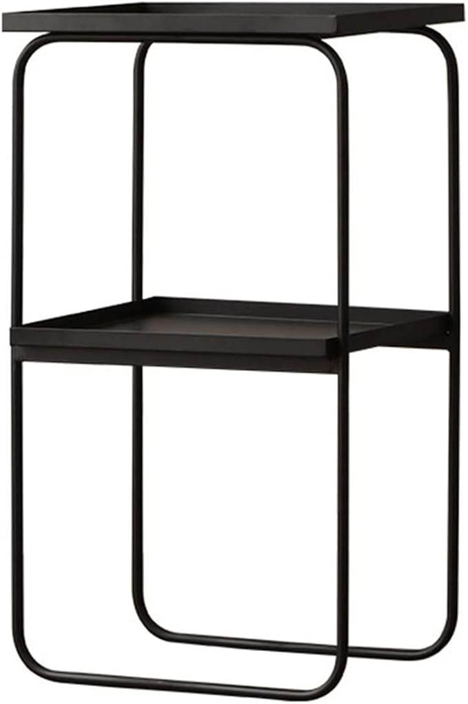 Modern Black Iron Side Table – Minimalist 2-Tier Accent Stand - furely