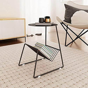 Modern Iron Side Table with Built-in Magazine Rack – Minimalist Bedside or Living Room Table