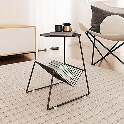 Modern Iron Side Table with Built-in Magazine Rack – Minimalist Bedside or Living Room Table