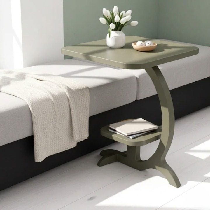 PrimeLuxeC Shaped Solid Wooden Side Table - Furely