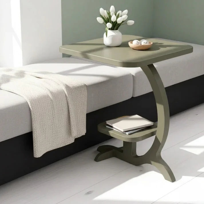 PrimeLuxeC Shaped Solid Wooden Side Table - Furely