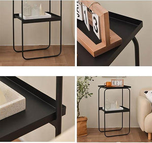 Modern Black Iron Side Table – Minimalist 2-Tier Accent Stand