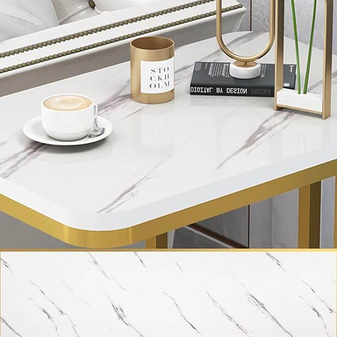 C-Shaped Marble Side Table with Shelf – Gold Frame Sofa Snack Table