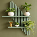 Elvaris Solid Wood Green Botanical Wall Shelf