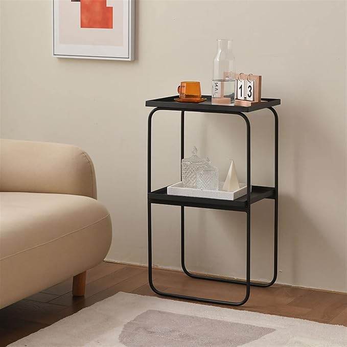 Modern Black Iron Side Table – Minimalist 2-Tier Accent Stand