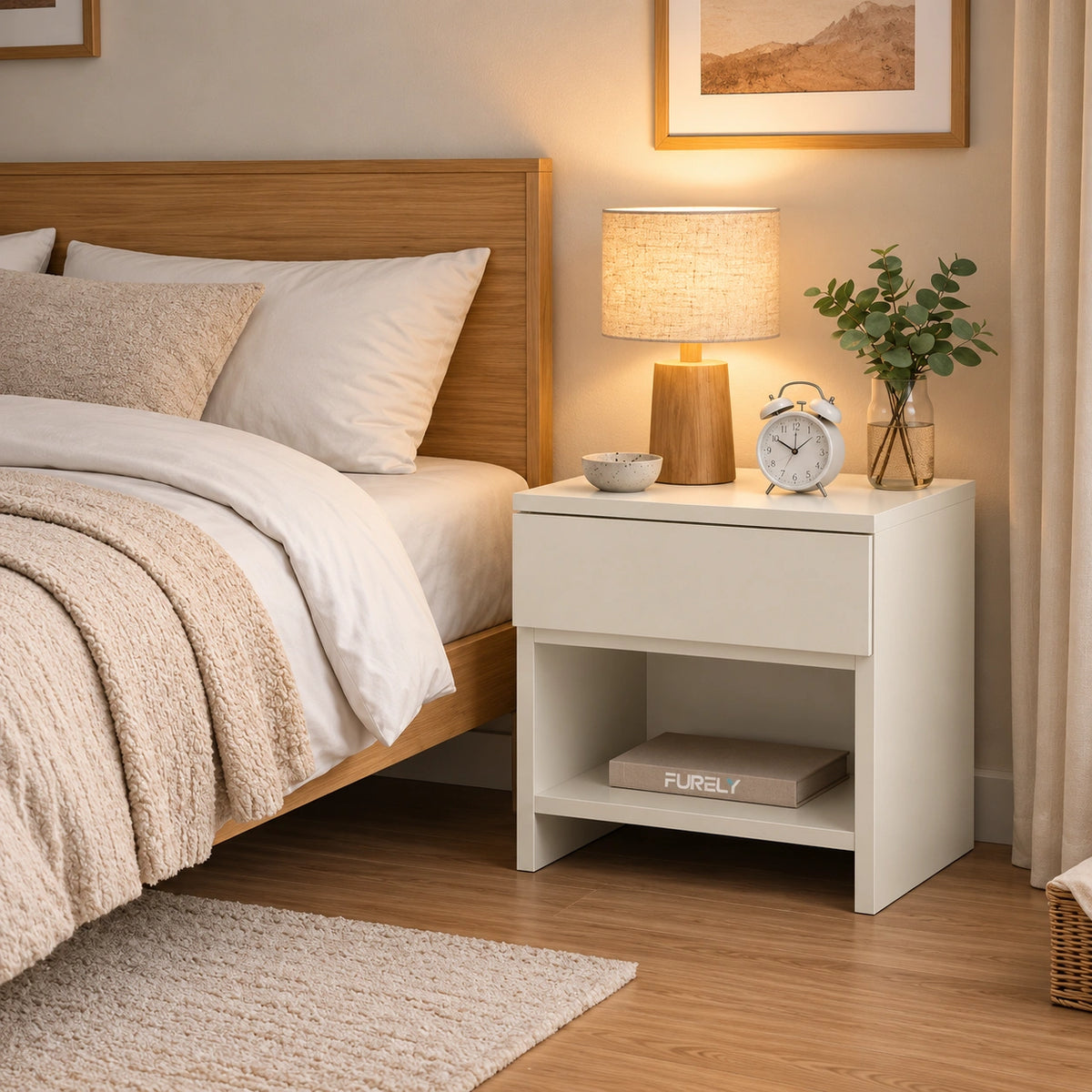 Compact Nightstand for Bedroom Solid Wood Side table - Furely