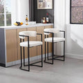 Modern Bar Chairs – Set of 2, Upholstered Fabric, Black Metal Frame, Bar Height Seating – Furely
