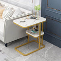 C-Shaped Marble Side Table with Shelf – Gold Frame Sofa Snack Table