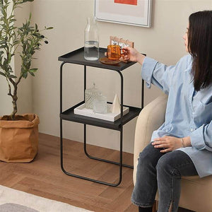 Modern Black Iron Side Table – Minimalist 2-Tier Accent Stand
