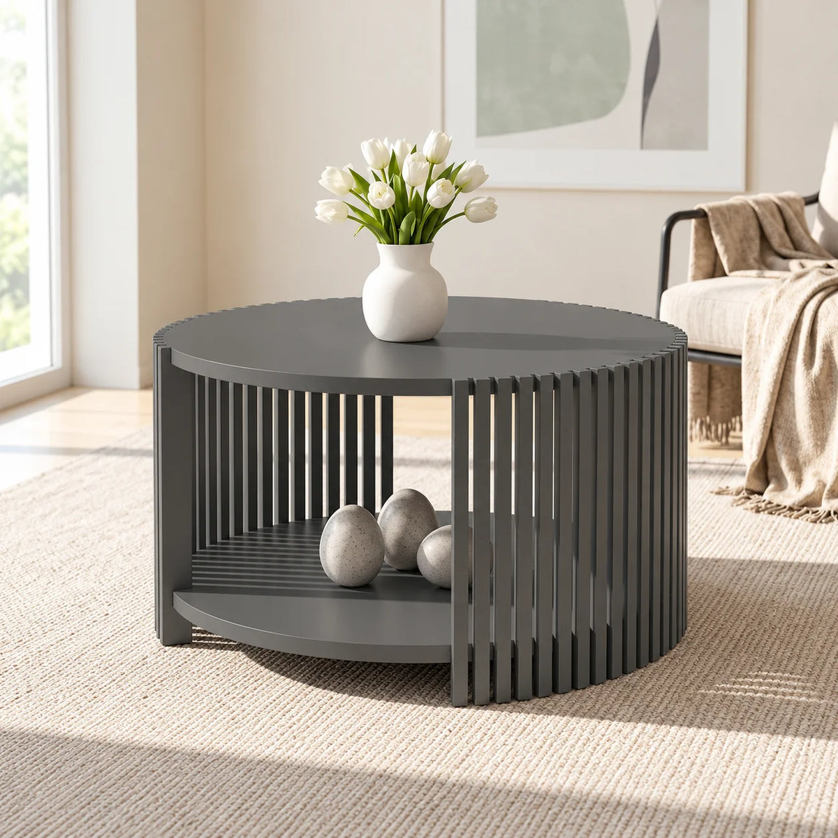 ImperialRound Solid Wood Coffee Table- Furely
