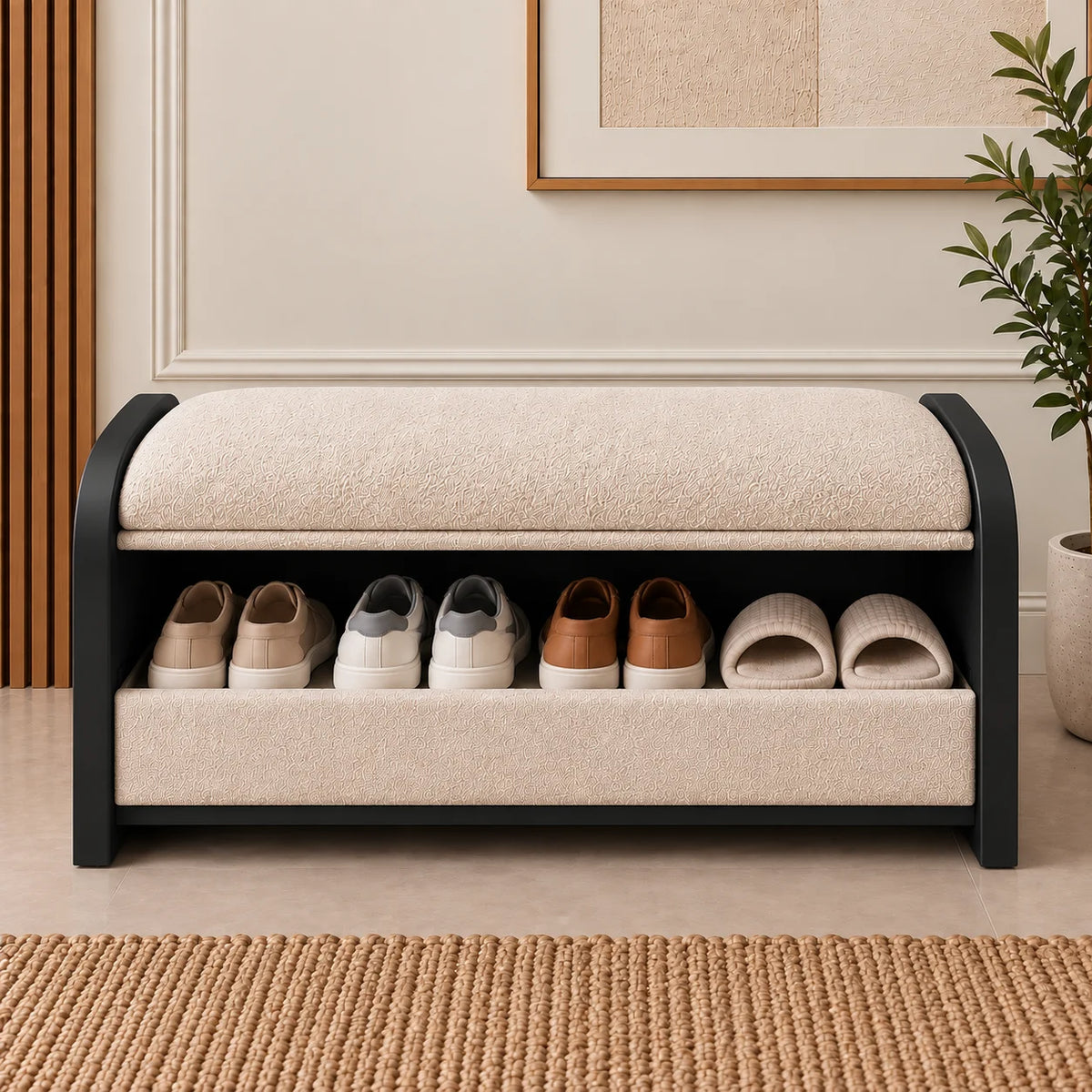 Aurevyn Solid Wood Upholstered Shoe Storage Bench