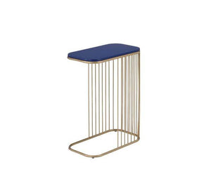 C-Shaped Gold Sofa Side Table – Navy Blue Top with Vertical Rod Design