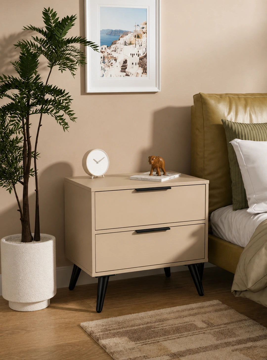 Compact Solid Wood Side Tabel With 2 Drawer