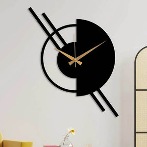 Half Moon Designer Wall Clock – Modern Abstract Metal Clock for Stylish Interiors