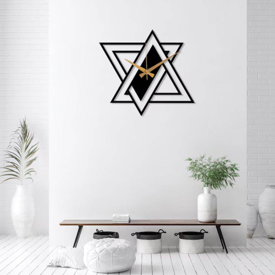 Star Shaped Designer Wall Clock – Modern Geometric Metal Clock for Living Room & Office
