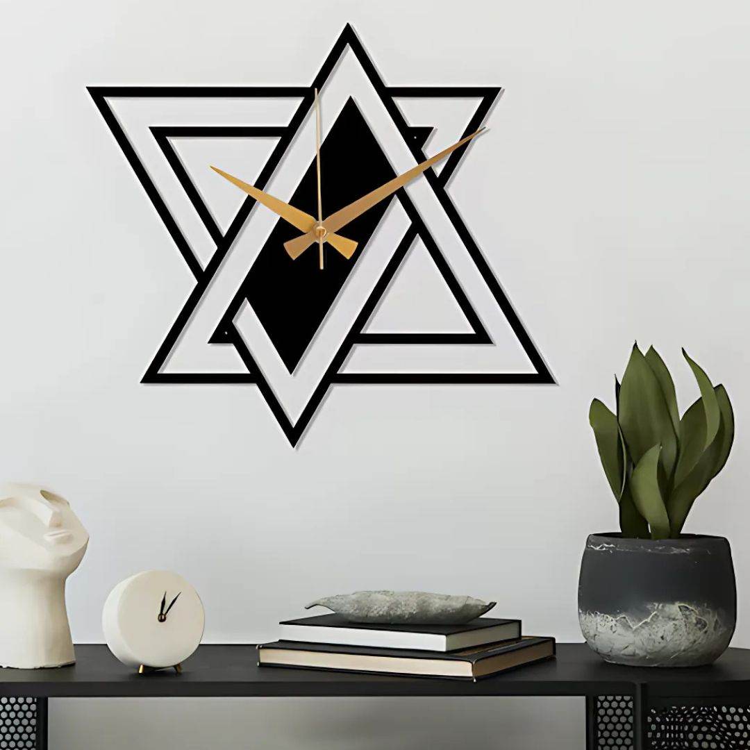 Star Shaped Designer Wall Clock – Modern Geometric Metal Clock for Living Room & Office